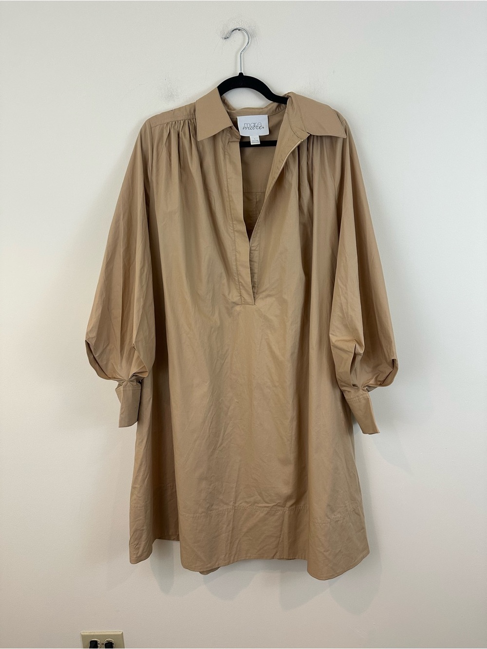 Mare Mare Anthropologie Tan Brown Balloon-Sleeve Shirt Dress Size Large Women's